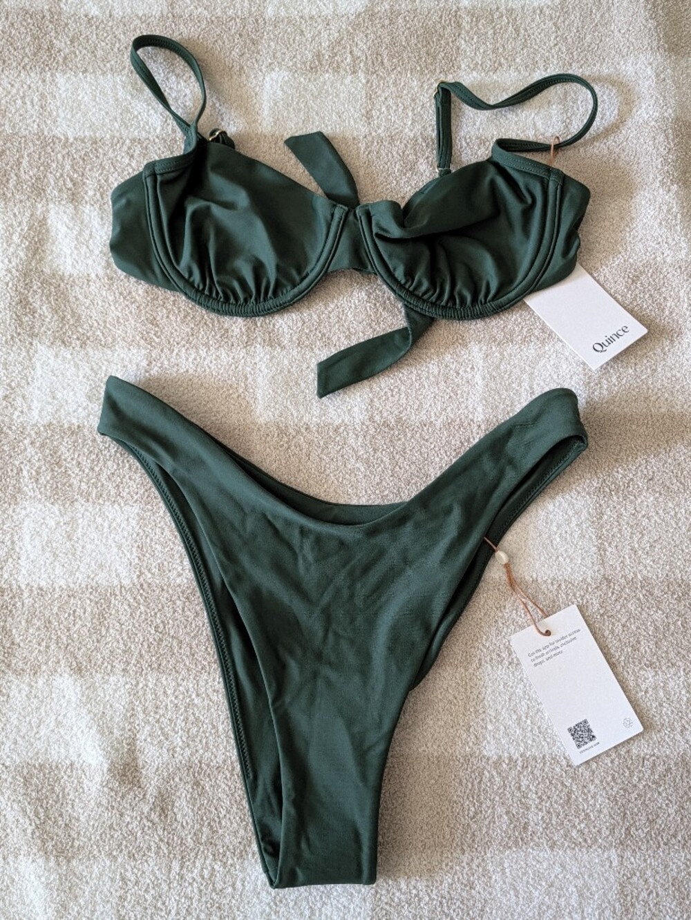 NWT Quince Italian Fabric Underwire Bikini Set Olive Dark Green Medium